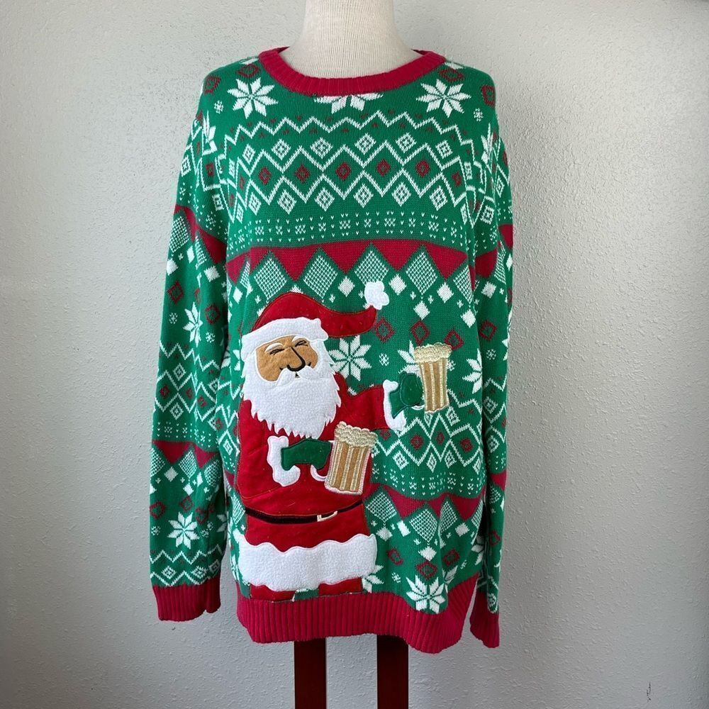 33 Degrees Christmas Beer Santa Sweater Size XL EUC
